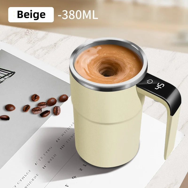 380ML Electric Coffee Self Mixing Mug IP67 Waterproof Coffee Stirring Mug USB Charging Digital Display Automatic Magnetic Cup exovai.com