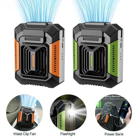 2025 Waist Clip Neck Fan Portable Mini Hangheld Fan USB Rechargeable Small Outdoor Camping Waist Fan with Power Bank LED Light exovai.com