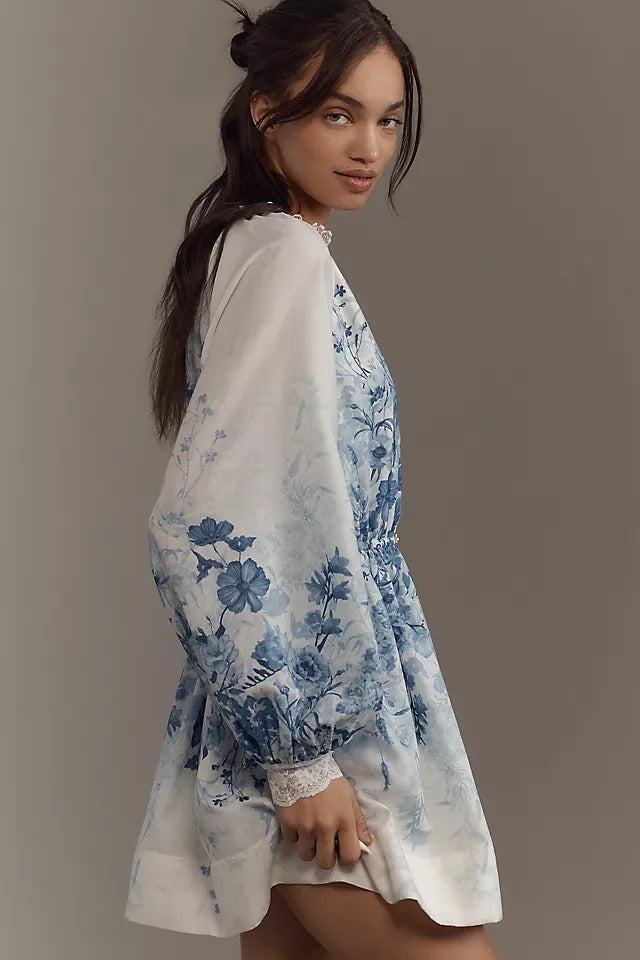 LuneluX™ – Vintage Puff Sleeve Stand Collar Dress Carmine Juneberry
