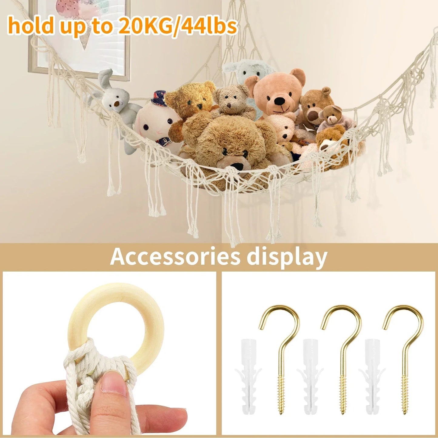 Stuffed Animals Storage Hammock Large Capacity Net Macrame Boho Home Kids Bedroom Decoration Corner Hanging Toy Organizer Nets Il mio negozio