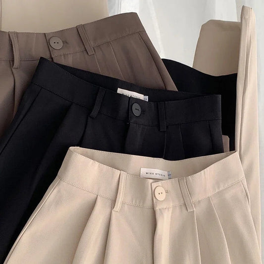 High Waist Women Suit Pants Fall Straight Office Ladies Korean Fashion Trousers Casual Button Loose Female Black Pants New 2024 exovai.com