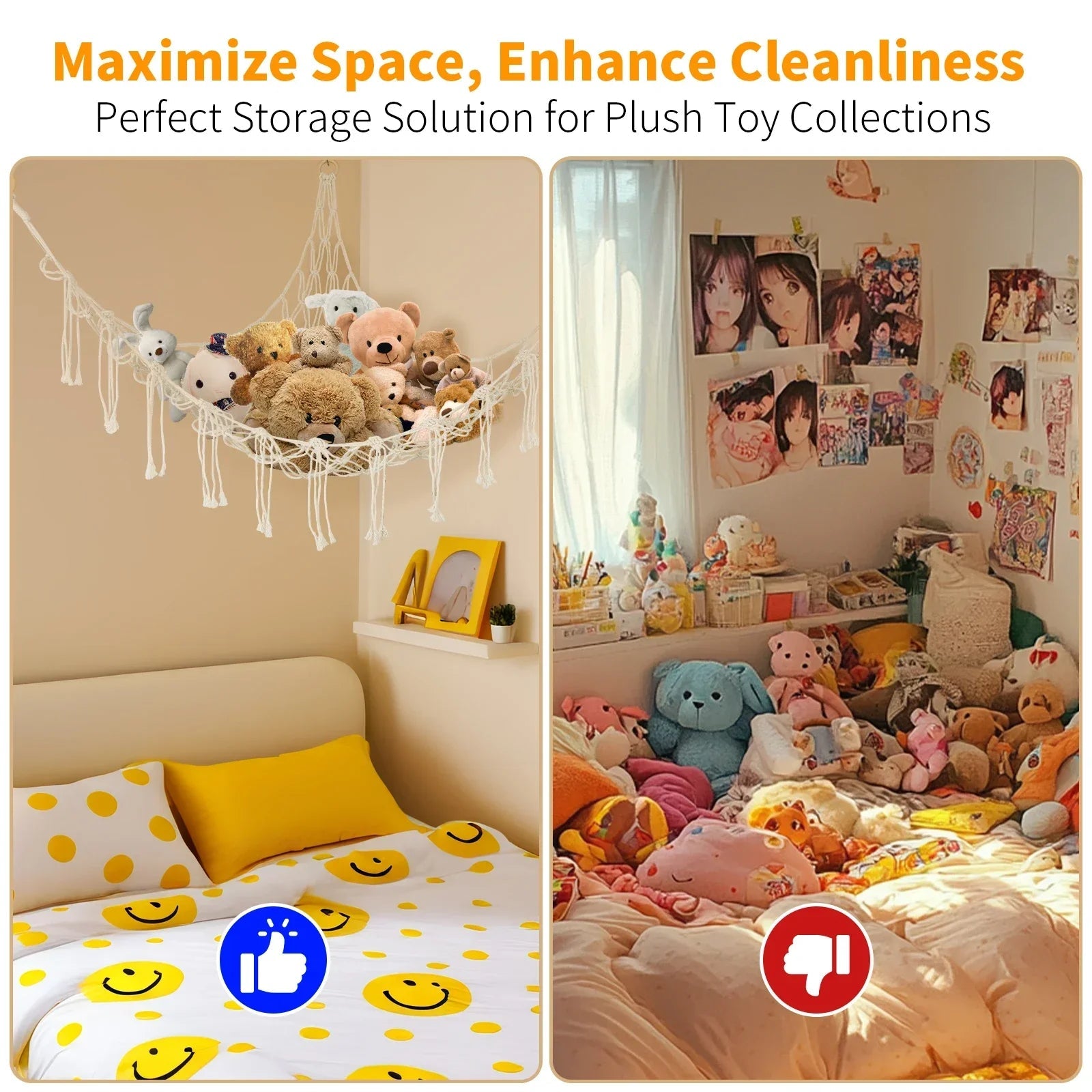 Stuffed Animals Storage Hammock Large Capacity Net Macrame Boho Home Kids Bedroom Decoration Corner Hanging Toy Organizer Nets Il mio negozio