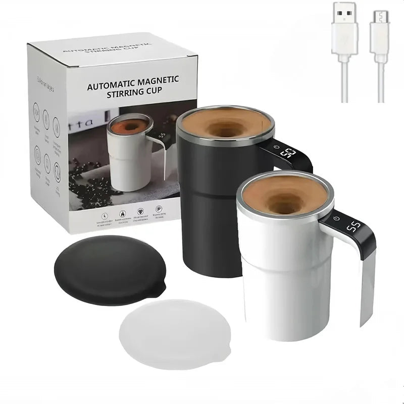 380ML Electric Coffee Self Mixing Mug IP67 Waterproof Coffee Stirring Mug USB Charging Digital Display Automatic Magnetic Cup exovai.com