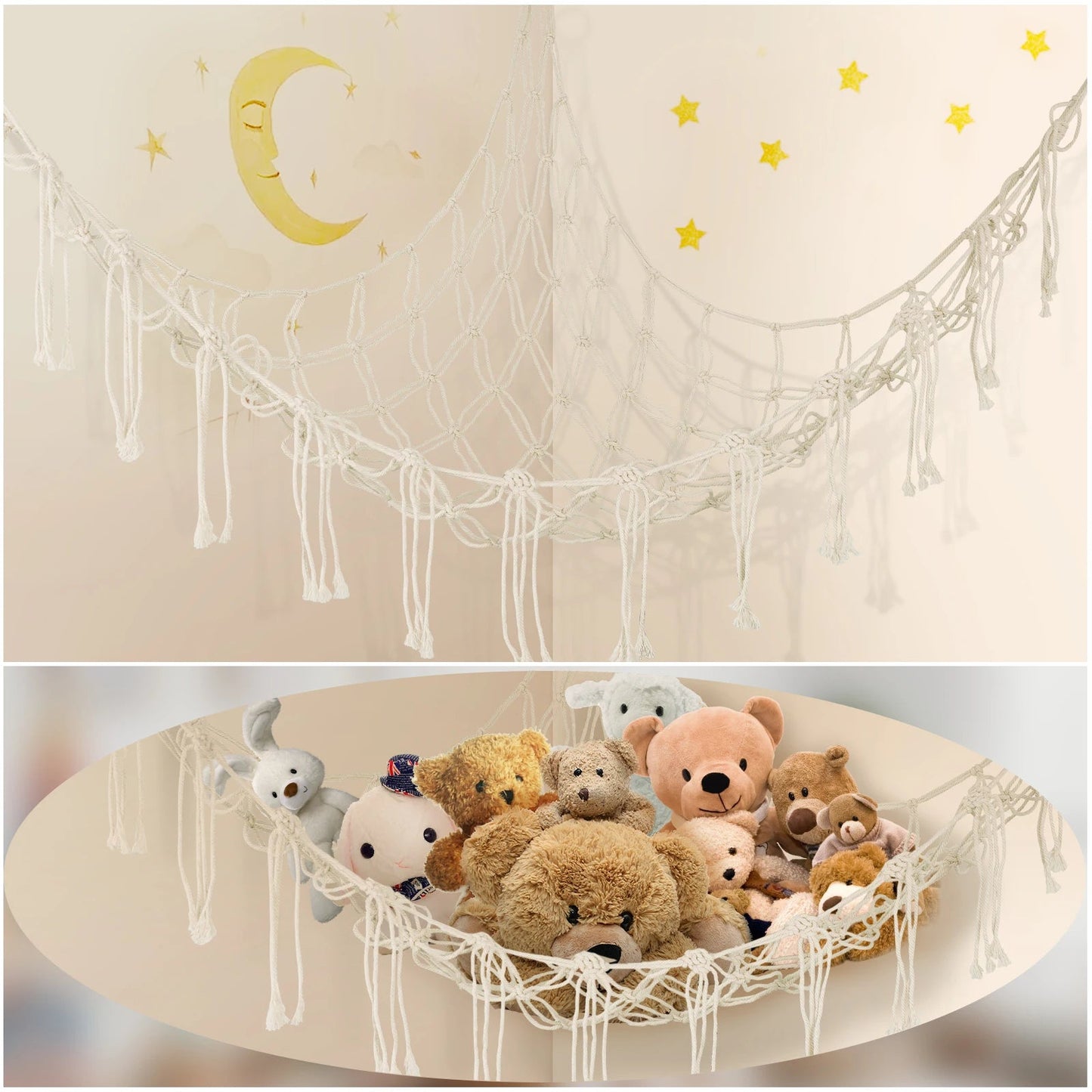 Stuffed Animals Storage Hammock Large Capacity Net Macrame Boho Home Kids Bedroom Decoration Corner Hanging Toy Organizer Nets Il mio negozio