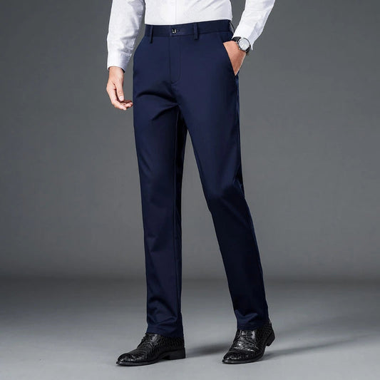 Men's lightweight business casual pants with micro elasticitymen's quick drying pantsnew straight leg office black deep bluepant exovai.com