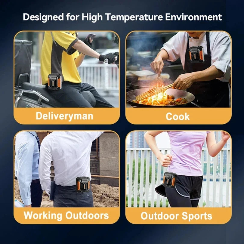 2025 Waist Clip Neck Fan Portable Mini Hangheld Fan USB Rechargeable Small Outdoor Camping Waist Fan with Power Bank LED Light exovai.com