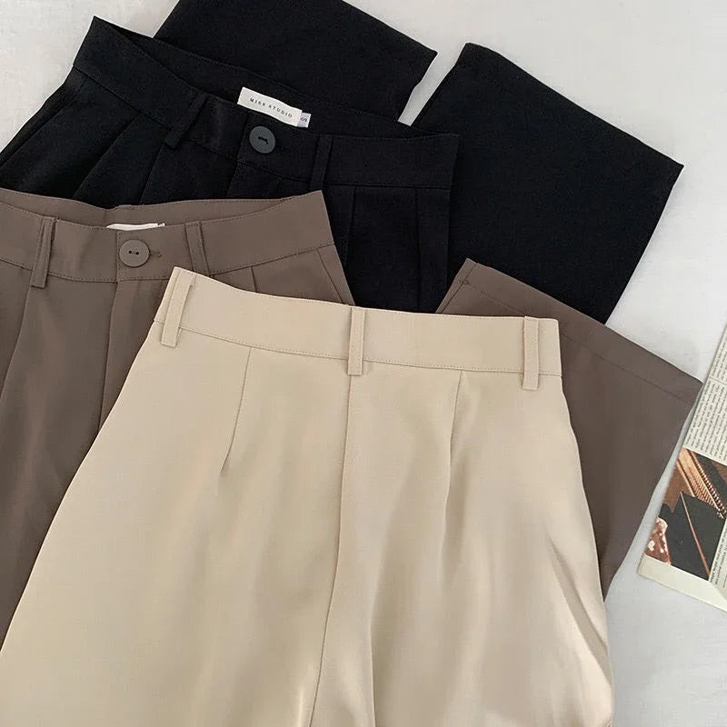 High Waist Women Suit Pants Fall Straight Office Ladies Korean Fashion Trousers Casual Button Loose Female Black Pants New 2024 exovai.com