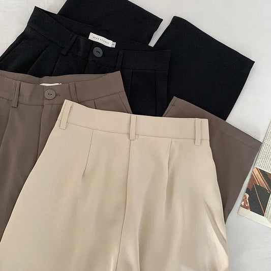 High Waist Women Suit Pants Fall Straight Office Ladies Korean Fashion Trousers Casual Button Loose Female Black Pants New 2024 exovai.com