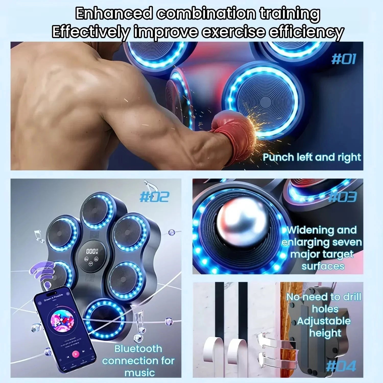 9 Speeds 11 Modes Boxing Equipment for Home with LED Sound Boxing Reaction Training Kids Adults Relaxing Music Boxing Machine exovai.com