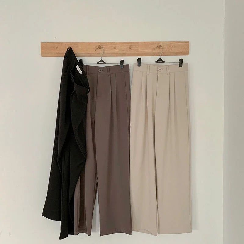 High Waist Women Suit Pants Fall Straight Office Ladies Korean Fashion Trousers Casual Button Loose Female Black Pants New 2024 exovai.com