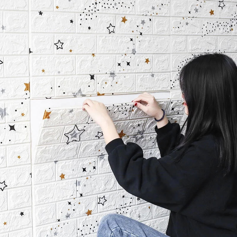 70cmx1m 3D Wall Sticker Faux Brick Bedroom Home Decor Waterproof Self Adhesive Wallpaper Living Room TV Background Decoration exovai.com