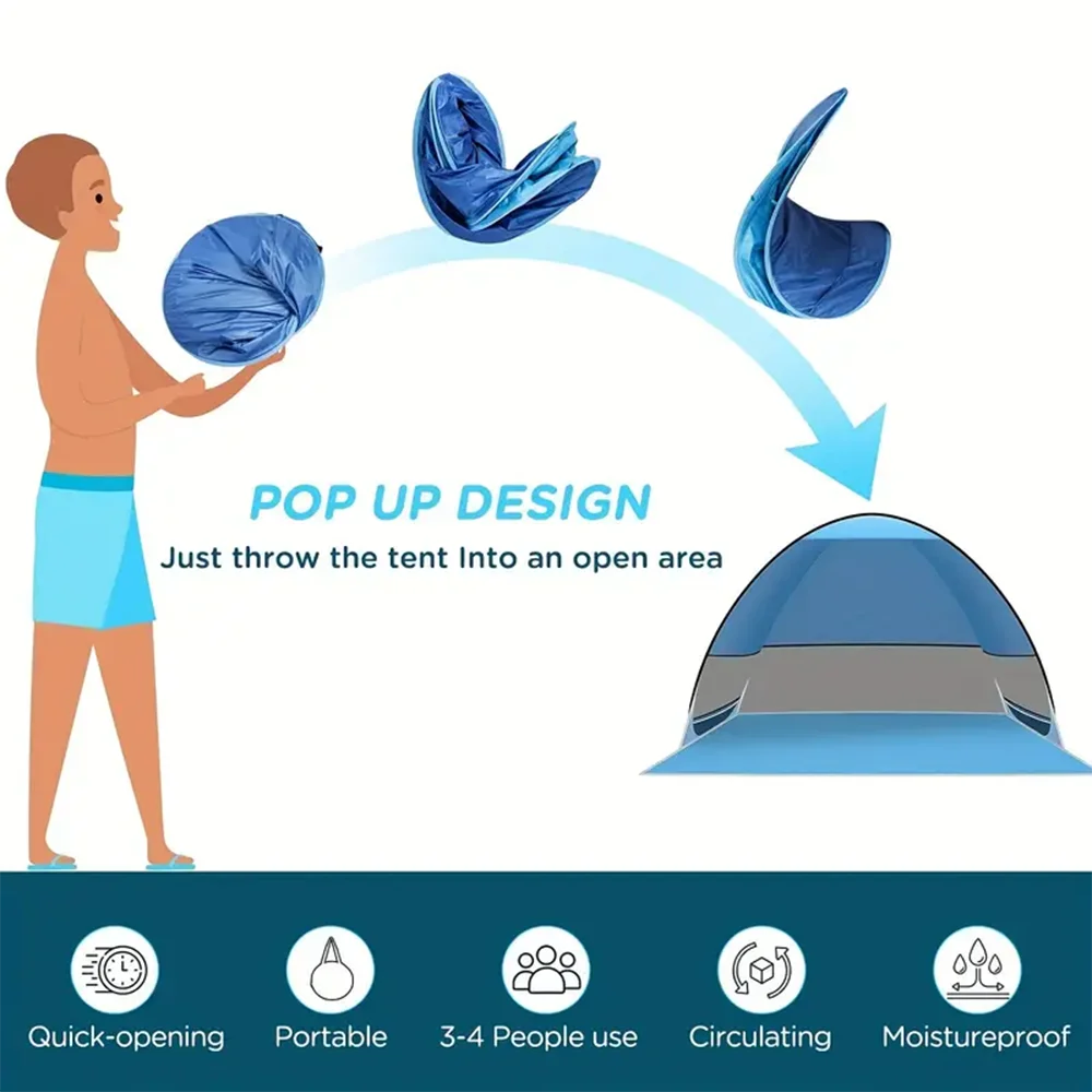 Quick Set Up-Pop Up Beach Tent Portable Sun Shade Shelter Outdoor Camping Fishing Canopy,Camping Accessories,Sturdy Construction exovai.com