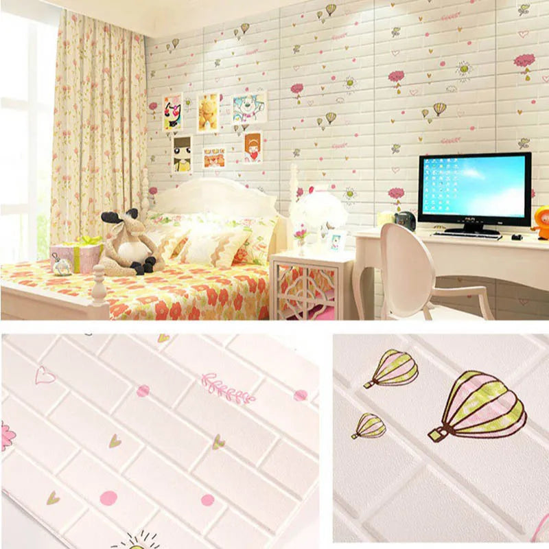 70cmx1m 3D Wall Sticker Faux Brick Bedroom Home Decor Waterproof Self Adhesive Wallpaper Living Room TV Background Decoration exovai.com