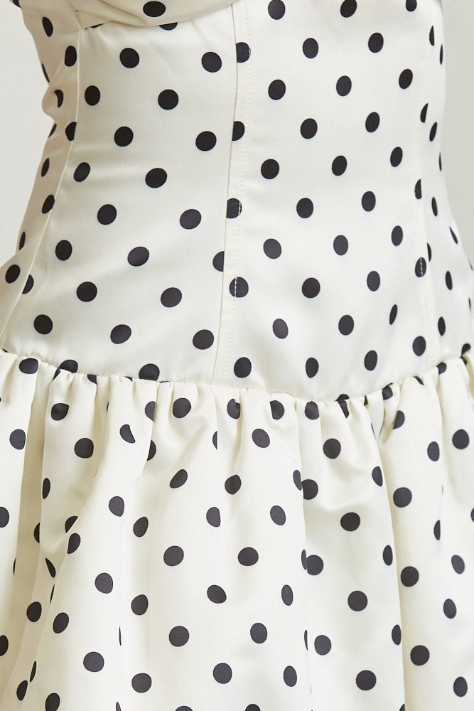 Polkadot Satin Off-Shoulder Bubble Dress White Amphitryon