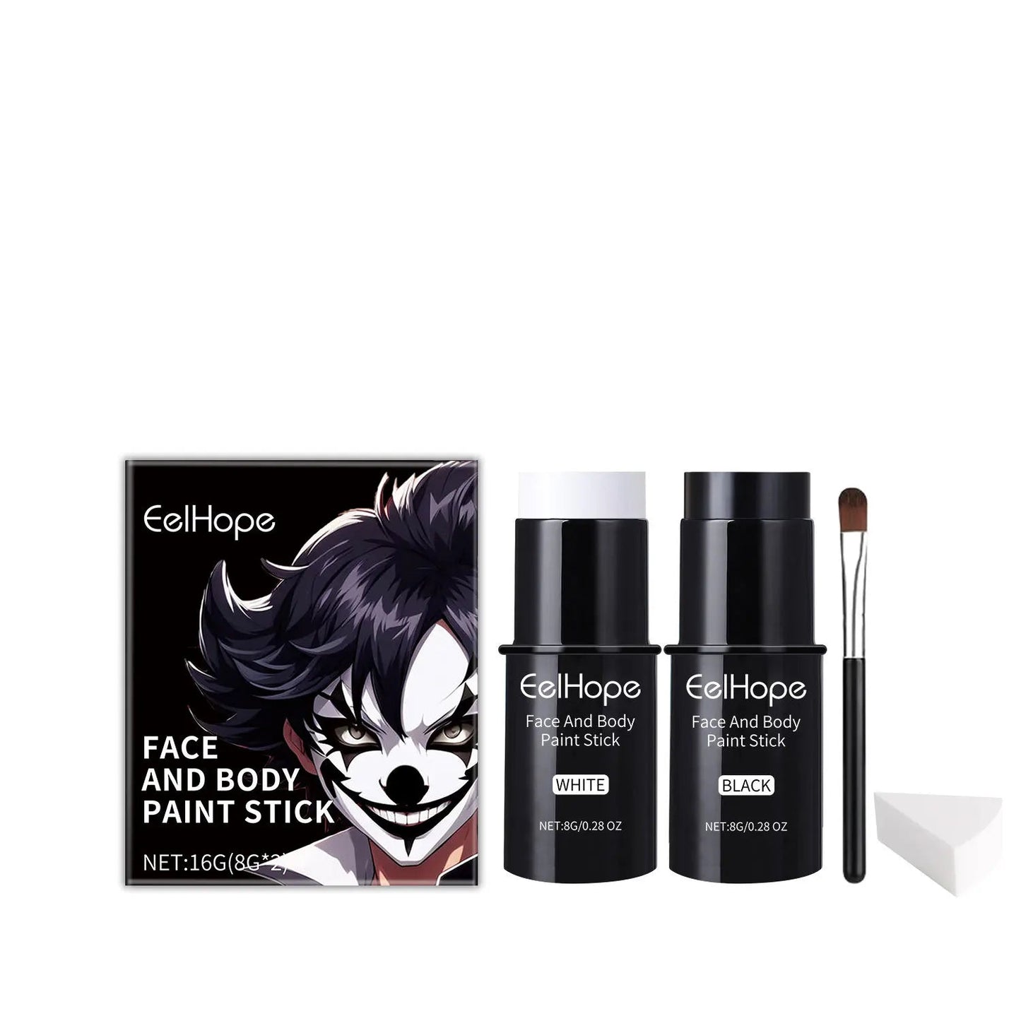 Black White Face Body Paint Kit Cover Foundation Clown Colorful Long Lasting Waterproof Halloween Festive Makeup Accessories Set exovai.com