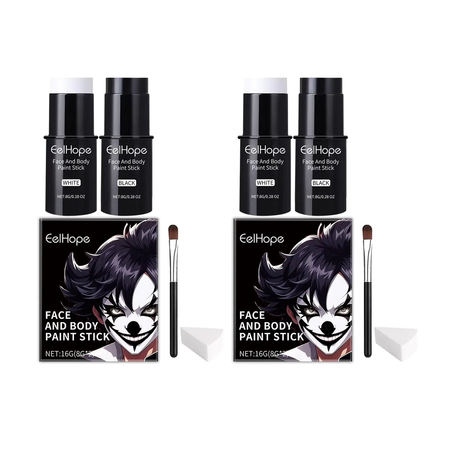 Black White Face Body Paint Kit Cover Foundation Clown Colorful Long Lasting Waterproof Halloween Festive Makeup Accessories Set exovai.com