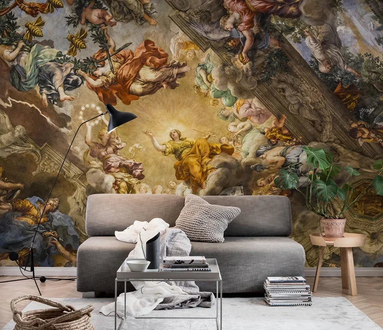 Ancient Italian Renaissance Church Wall Mural In Colorful Painting PW315509183,Traditional Non-woven Regular Wallpaer Home Decor exovai.com