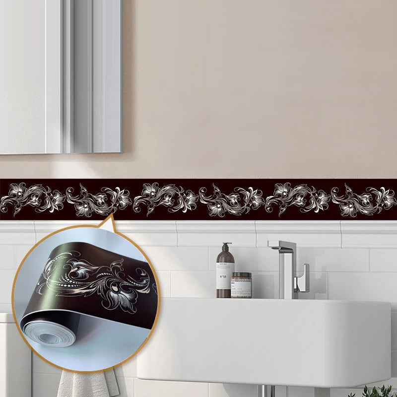 3D Floral Wallpaper Border Wall Stickers Home Decor Modern Living Room Bedroom Self-Adhesive Waterproof Waist Line Wall Decals exovai.com