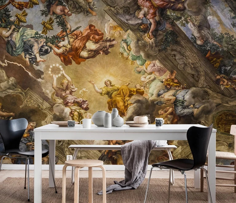 Ancient Italian Renaissance Church Wall Mural In Colorful Painting PW315509183,Traditional Non-woven Regular Wallpaer Home Decor exovai.com