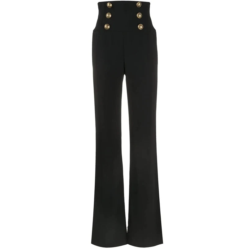 HarleyFashion Women New Arrival Summer Luxury Quality High Waist Buttons Wide-leg Maix Long Casual Loose Pants exovai.com