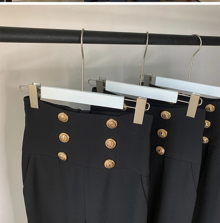 HarleyFashion Women New Arrival Summer Luxury Quality High Waist Buttons Wide-leg Maix Long Casual Loose Pants exovai.com