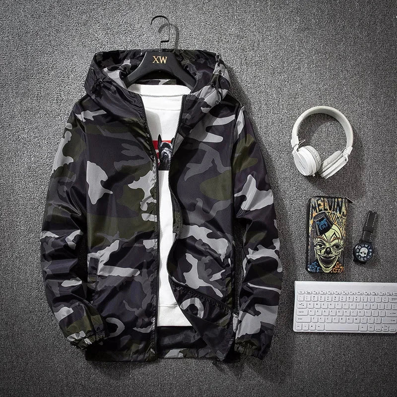 Camouflage Lightweight Jackets Men Hooded Slim Fit Long Sleeve Zipper Coat Army Tactical Military Jackets Men Clothing 2021 exovai.com