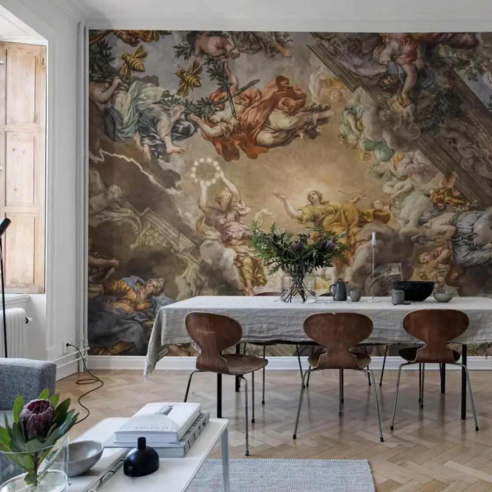 Ancient Italian Renaissance Church Wall Mural In Colorful Painting PW315509183,Traditional Non-woven Regular Wallpaer Home Decor exovai.com
