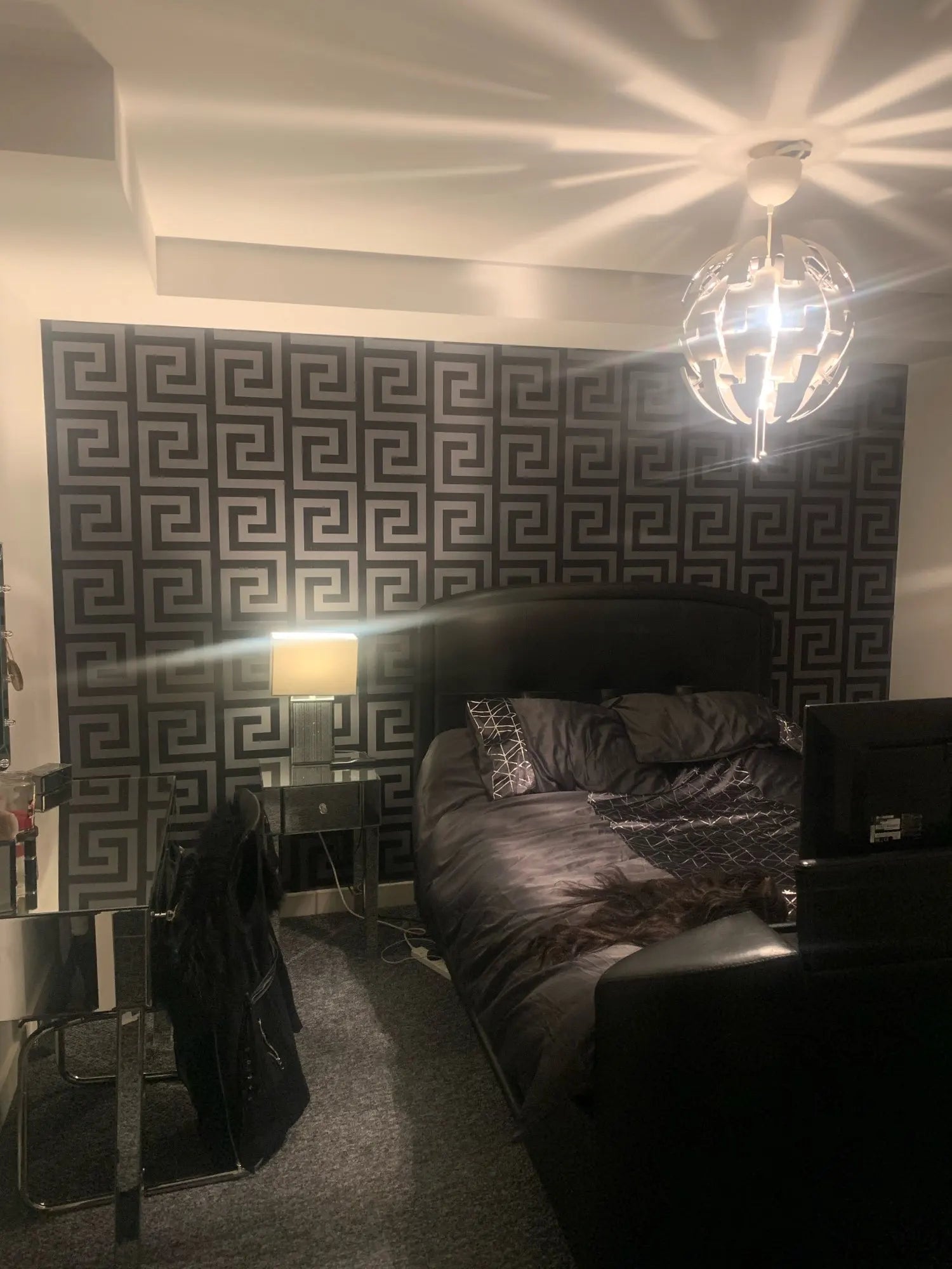 Geometric Wall Papers Black Grey Luxury Satin Effect Large Greek Key Wallpaper Living Room Background Decor exovai.com