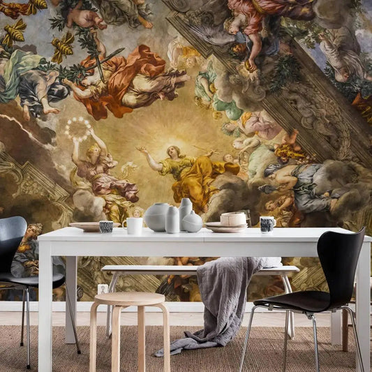 Ancient Italian Renaissance Church Wall Mural In Colorful Painting PW315509183,Traditional Non-woven Regular Wallpaer Home Decor exovai.com