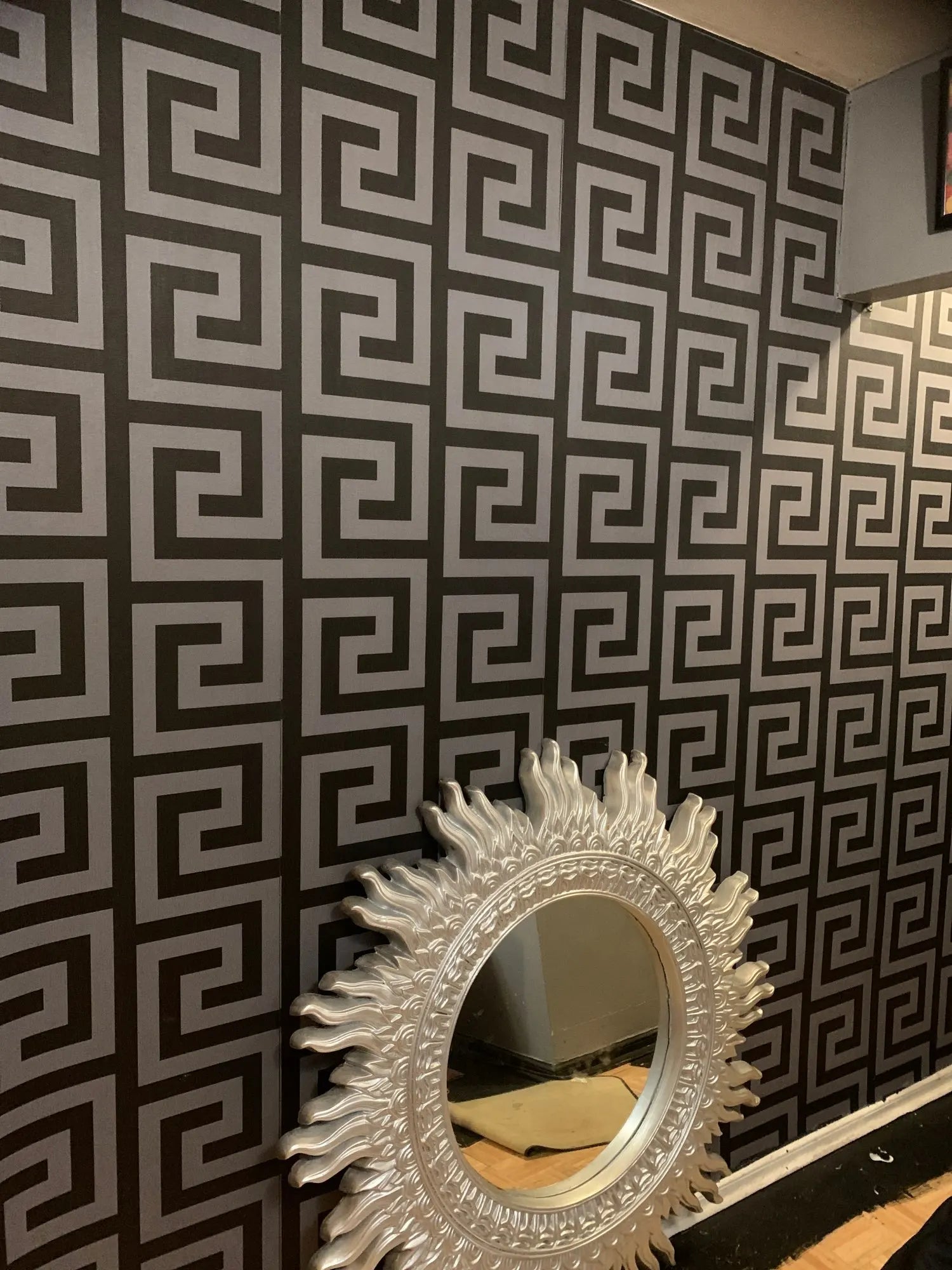 Geometric Wall Papers Black Grey Luxury Satin Effect Large Greek Key Wallpaper Living Room Background Decor exovai.com