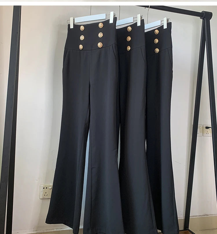 HarleyFashion Women New Arrival Summer Luxury Quality High Waist Buttons Wide-leg Maix Long Casual Loose Pants exovai.com