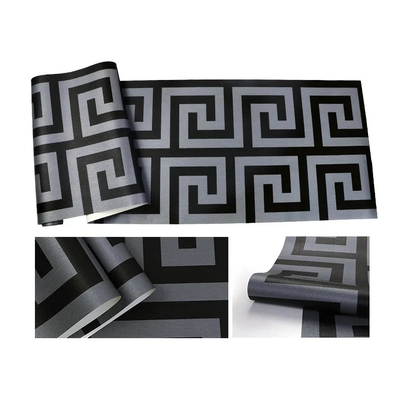 Geometric Wall Papers Black Grey Luxury Satin Effect Large Greek Key Wallpaper Living Room Background Decor exovai.com
