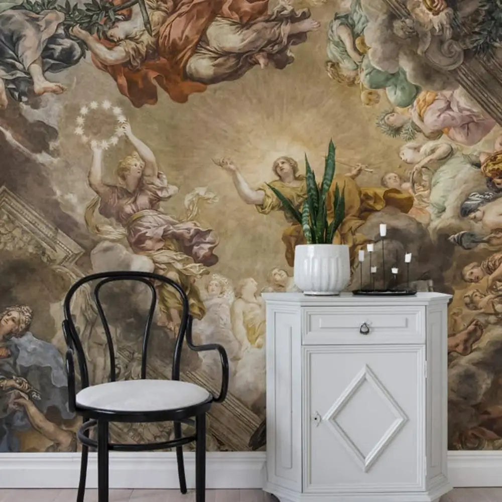 Ancient Italian Renaissance Church Wall Mural In Colorful Painting PW315509183,Traditional Non-woven Regular Wallpaer Home Decor exovai.com