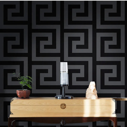 Geometric Wall Papers Black Grey Luxury Satin Effect Large Greek Key Wallpaper Living Room Background Decor exovai.com
