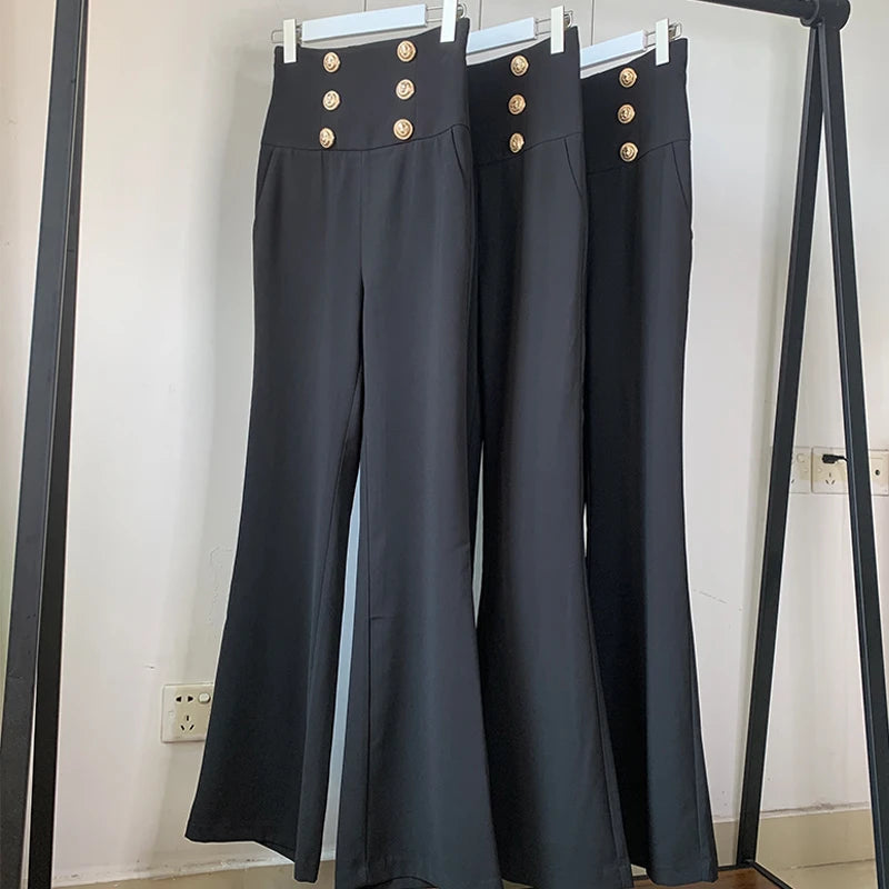 HarleyFashion Women New Arrival Summer Luxury Quality High Waist Buttons Wide-leg Maix Long Casual Loose Pants exovai.com