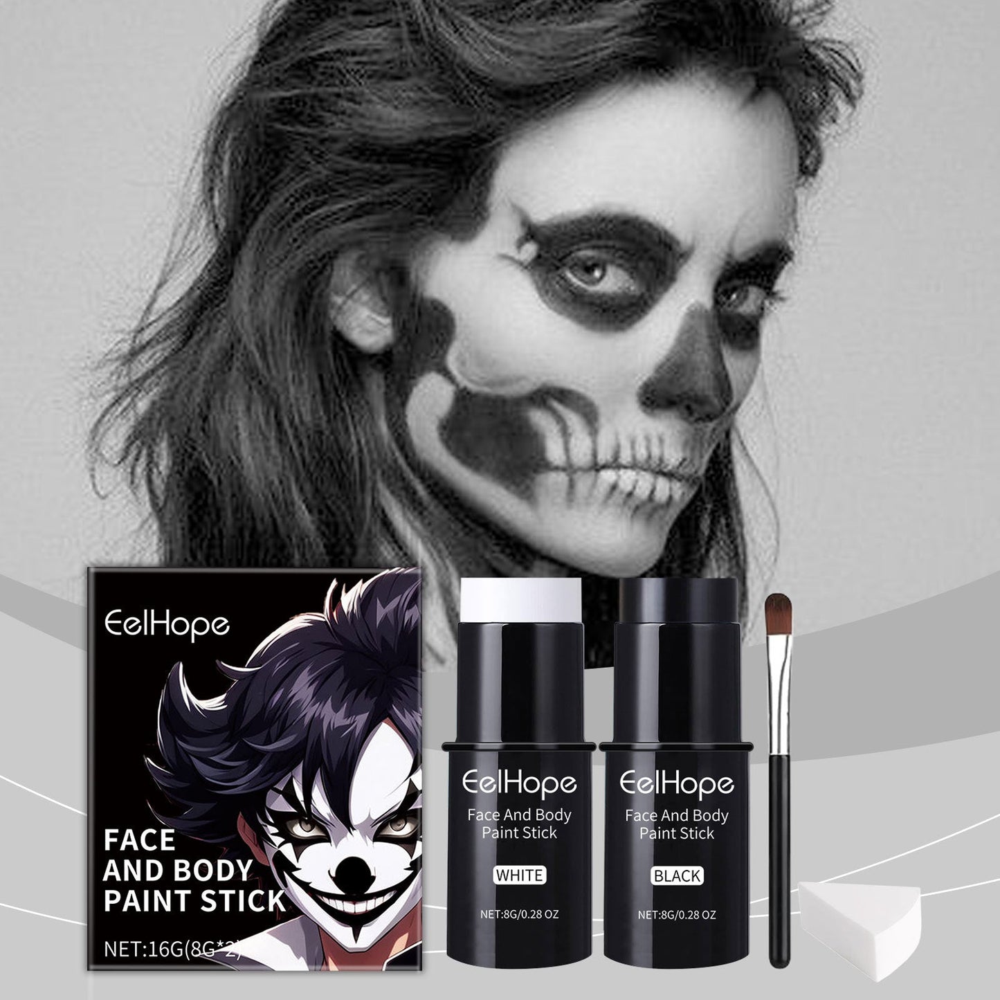 Black White Face Body Paint Kit Cover Foundation Clown Colorful Long Lasting Waterproof Halloween Festive Makeup Accessories Set exovai.com