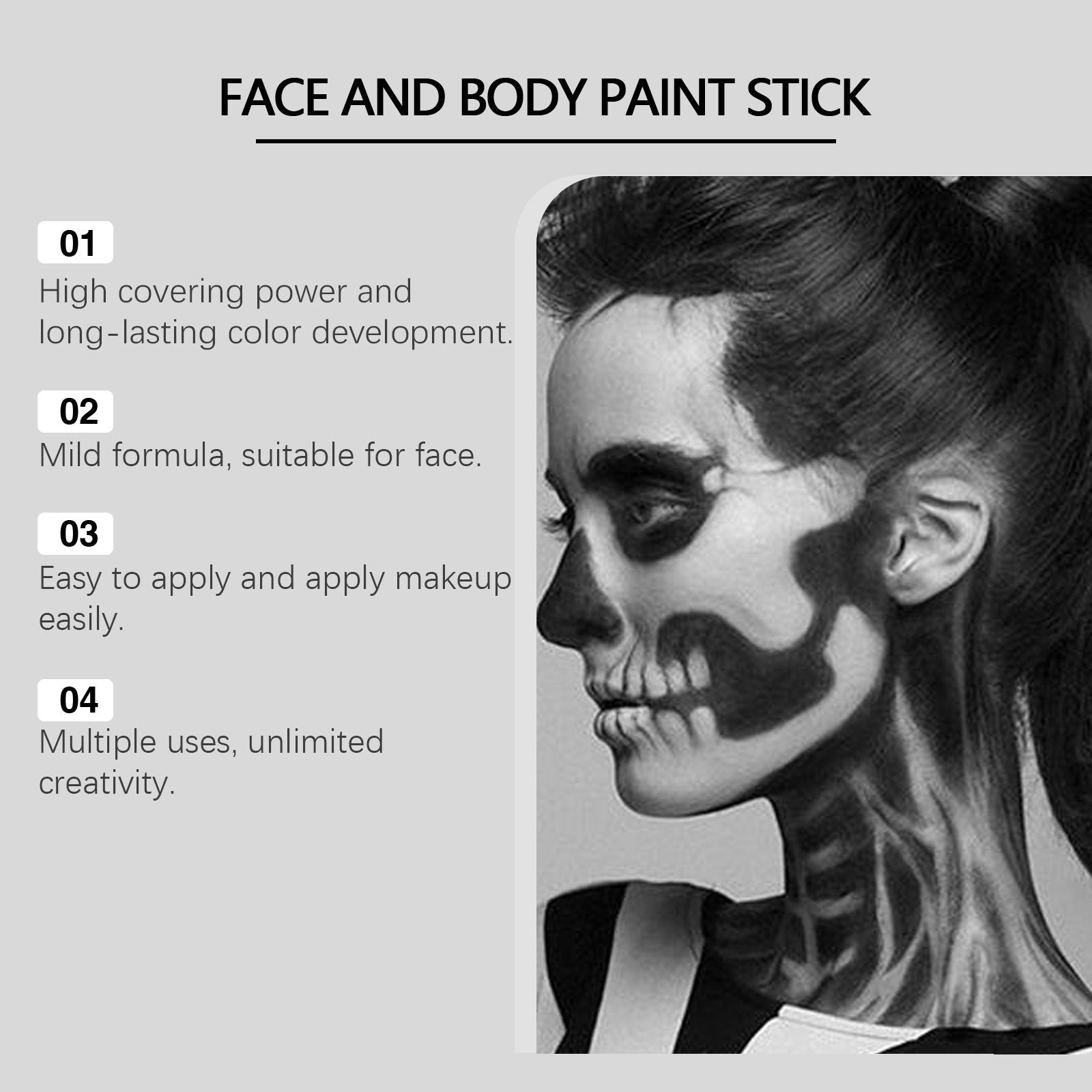 Black White Face Body Paint Kit Cover Foundation Clown Colorful Long Lasting Waterproof Halloween Festive Makeup Accessories Set exovai.com