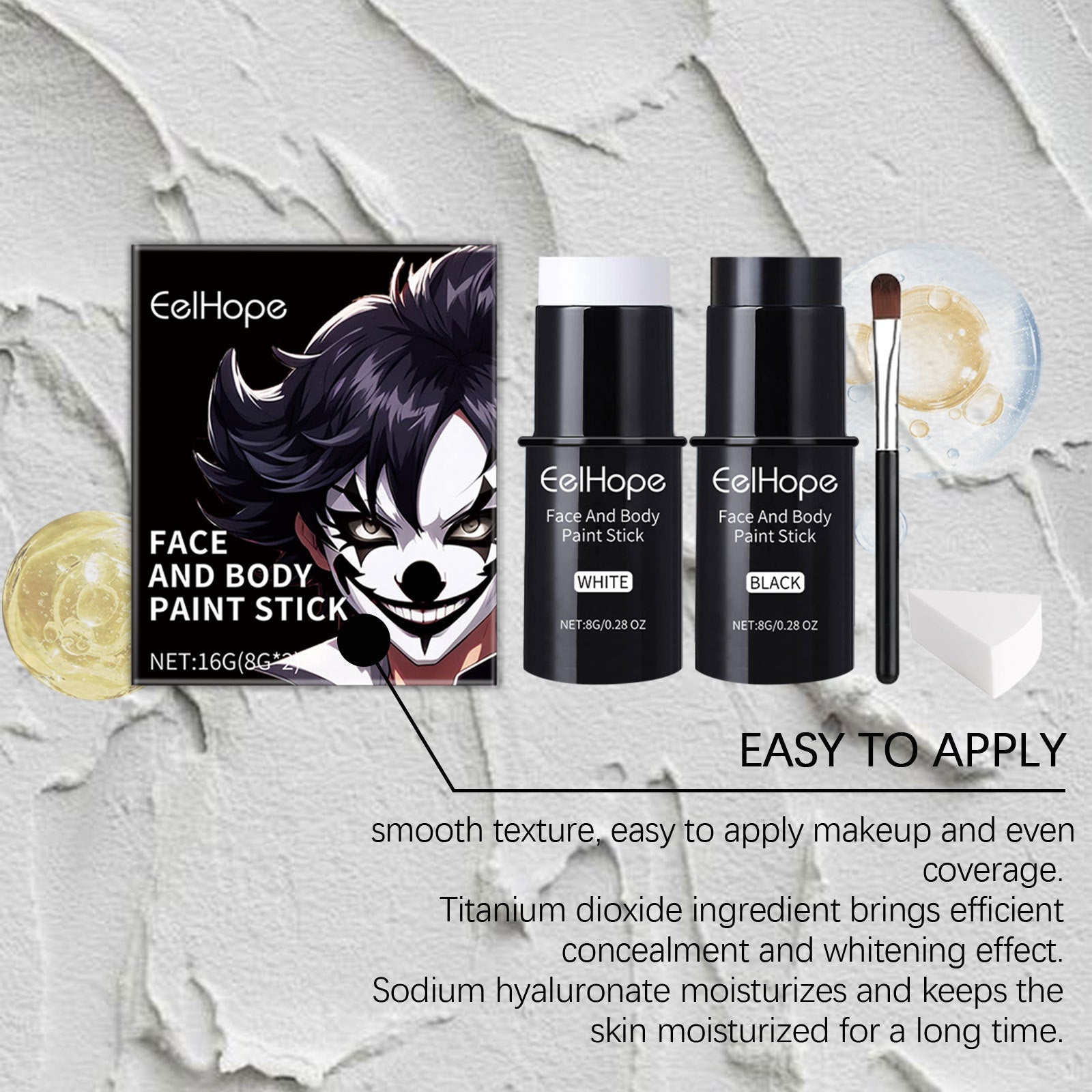Black White Face Body Paint Kit Cover Foundation Clown Colorful Long Lasting Waterproof Halloween Festive Makeup Accessories Set exovai.com