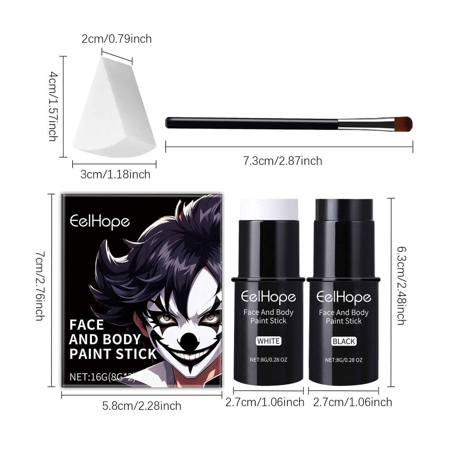 Black White Face Body Paint Kit Cover Foundation Clown Colorful Long Lasting Waterproof Halloween Festive Makeup Accessories Set exovai.com