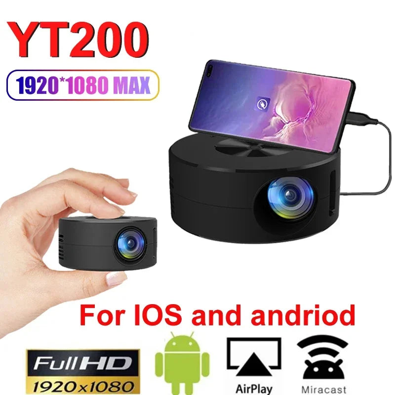 Mini YT200 Projector Home Micro Portable Outdoor Support 1080p Built In Speaker Mobile Phone Same Screen Projector Machine exovai.com