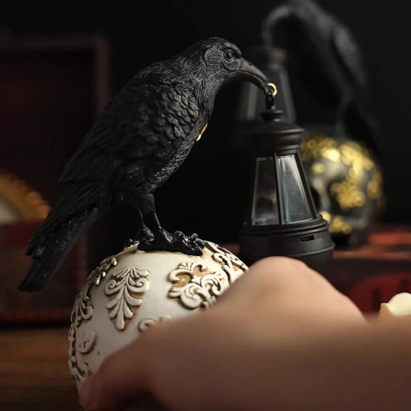 Halloween Crow Skull Night Light Table Lamp Halloween Decorative Skull Lamp Gothic Decorative Night Light Resin Craftsmanship exovai.com