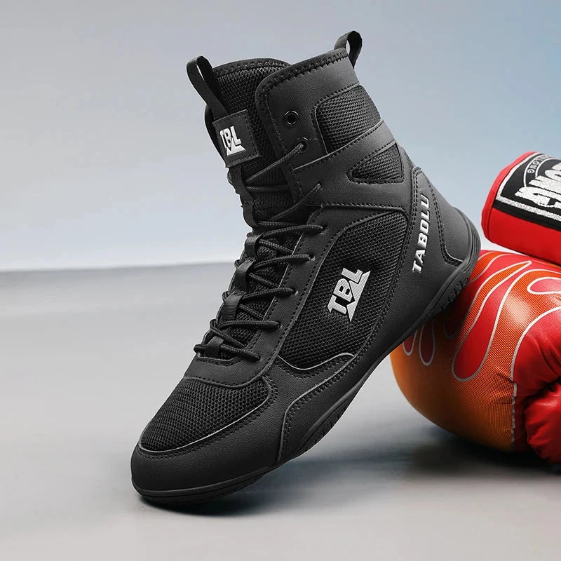Wrestling shoes male Boxing Shoes Fighting Sanda Strength High Top Shoes light fighting Boots Weightlifting shoe Sneakers exovai.com