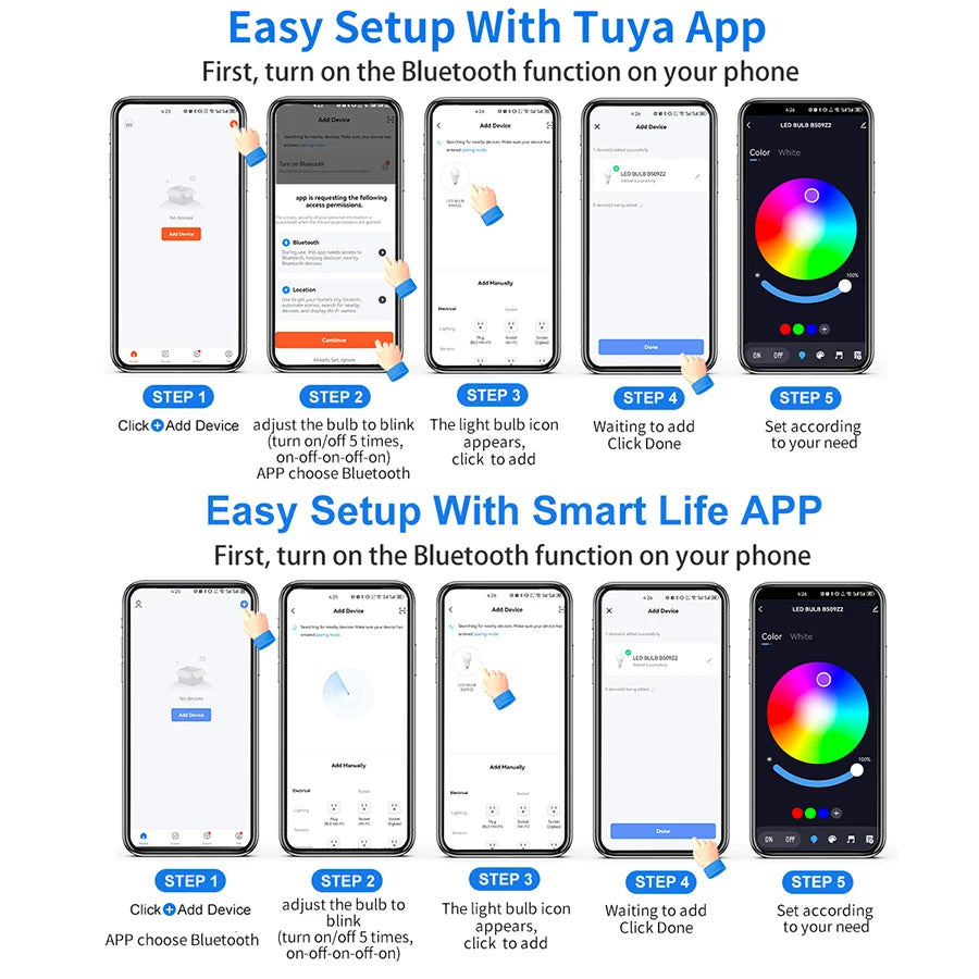 Tuya Smart LED Bulb E27 APP Control Dimmable Light Bluetooth RGB Lamp 220V Bedroom Decoration Party Lighting Smart Life exovai.com