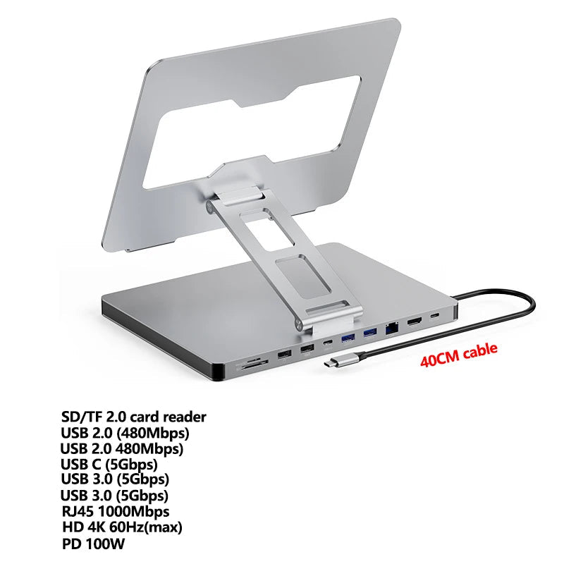 Laptop Stand for MacBook Pro Air Dell HP Surface 360° Rotatable Foldable with USB Hub Card Reader RJ45 Universal Bracket Holder exovai.com