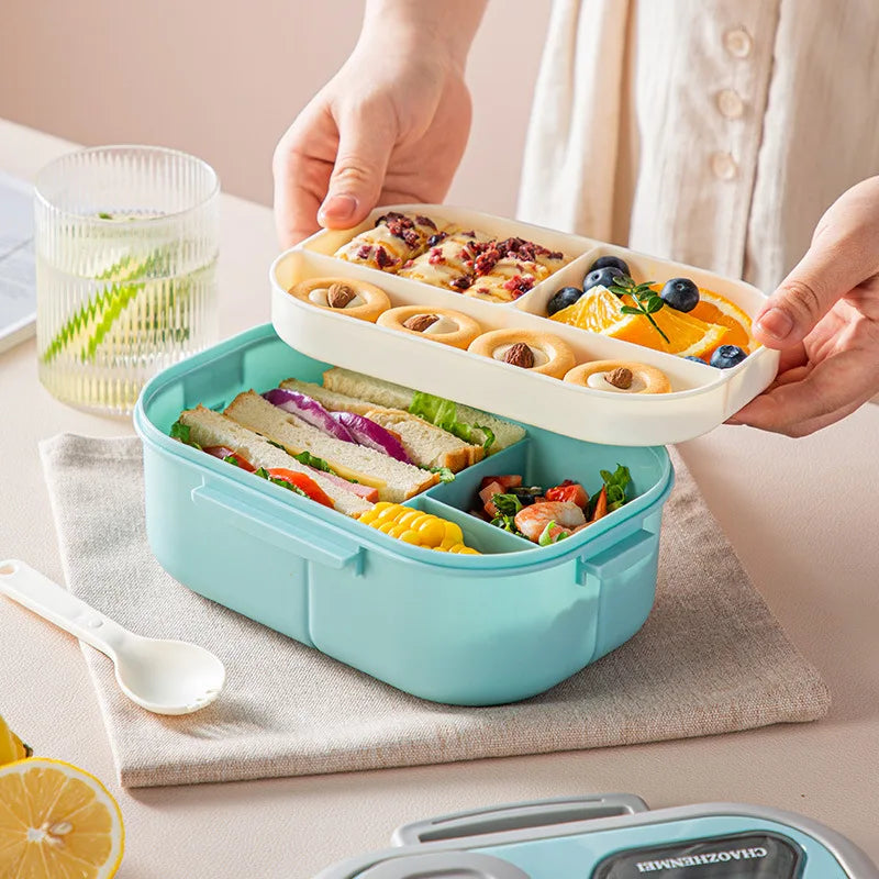 Portable Lunch Box Compartment Wheat Straw Bento Carrying Handle Box Reusable Tableware Containers Meal Snack Food Containers exovai.com