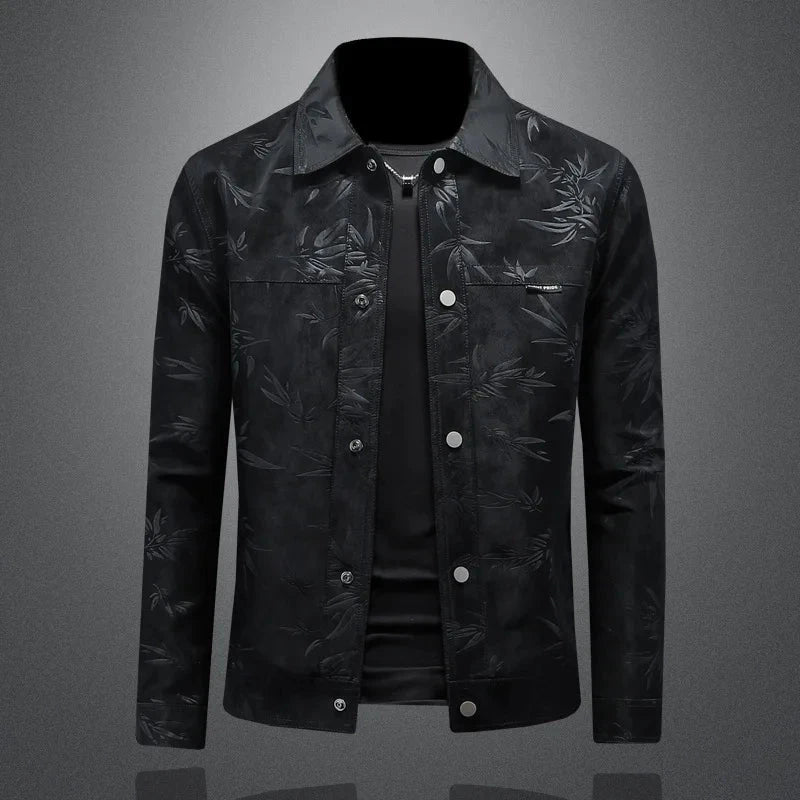 Luxury Flocking Bomber Jacket Mens 2025 Autumn Business Vintage Casual Slim Jacket Lapel Single Breasted Jacquard Coats Jacket exovai.com