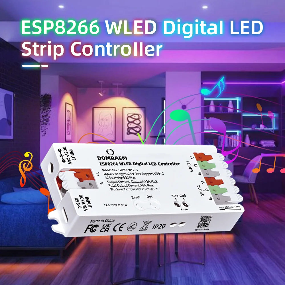 ESP8266 WLED LED Controller Smart Dimmer DC12V 800IC Segmented Color Funtion For DIY WS2811 WS2812B SK6812 SM16703P Strip Lights exovai.com
