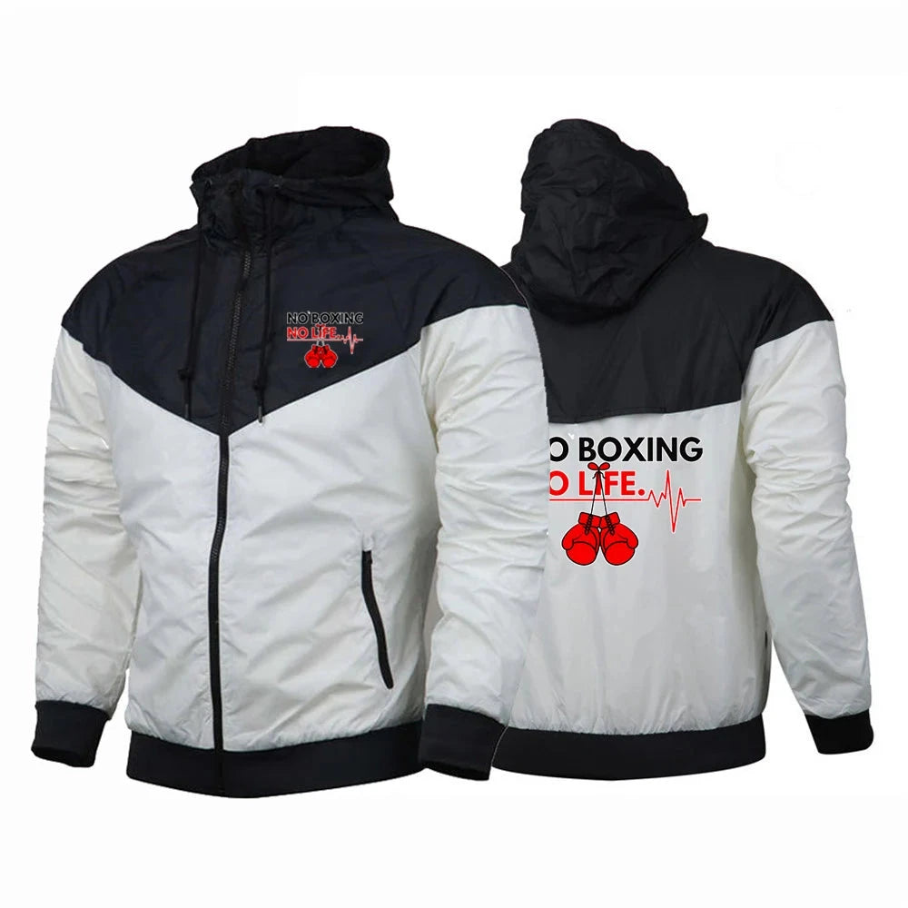 2025 No Boxing No Life Gym Men's Spring and Autumn Thin Windproof Casual Hooded Color Matching Fashion Printing Windbreaker Coat exovai.com