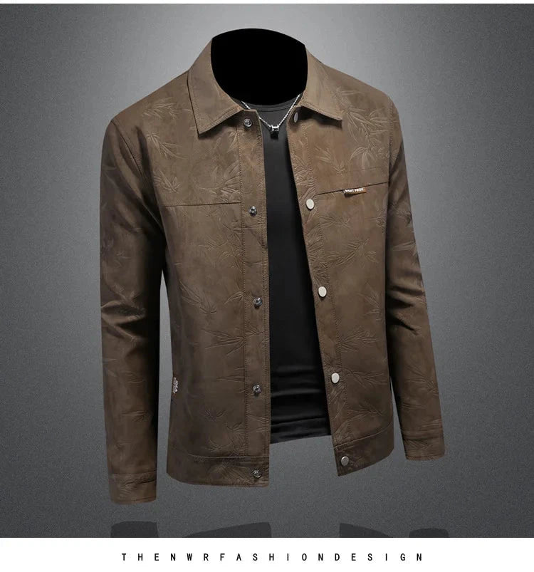 Luxury Flocking Bomber Jacket Mens 2025 Autumn Business Vintage Casual Slim Jacket Lapel Single Breasted Jacquard Coats Jacket exovai.com