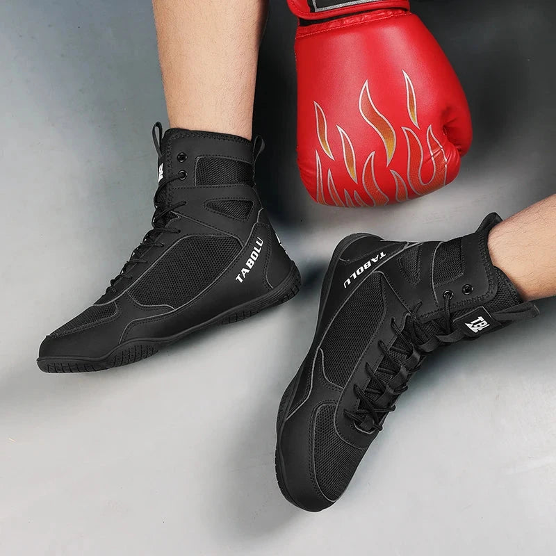 Wrestling shoes male Boxing Shoes Fighting Sanda Strength High Top Shoes light fighting Boots Weightlifting shoe Sneakers exovai.com